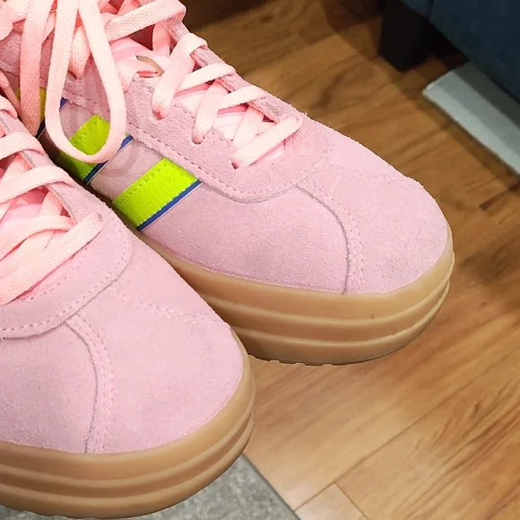 Adidas Pink Sneakers with Green and Blue Stripes - Picture 9 of 10